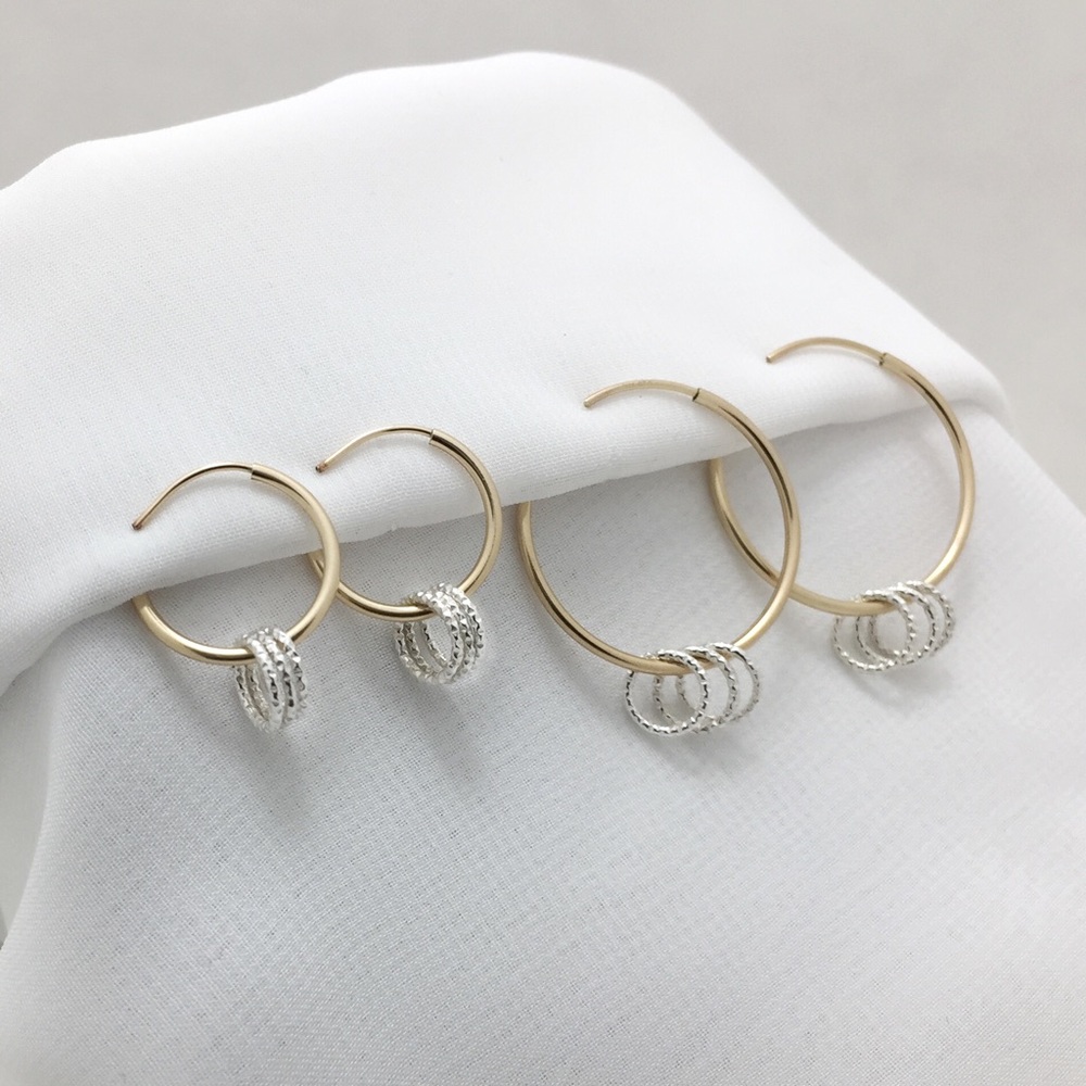 18K Gold Filled Hoops with Silver Charms